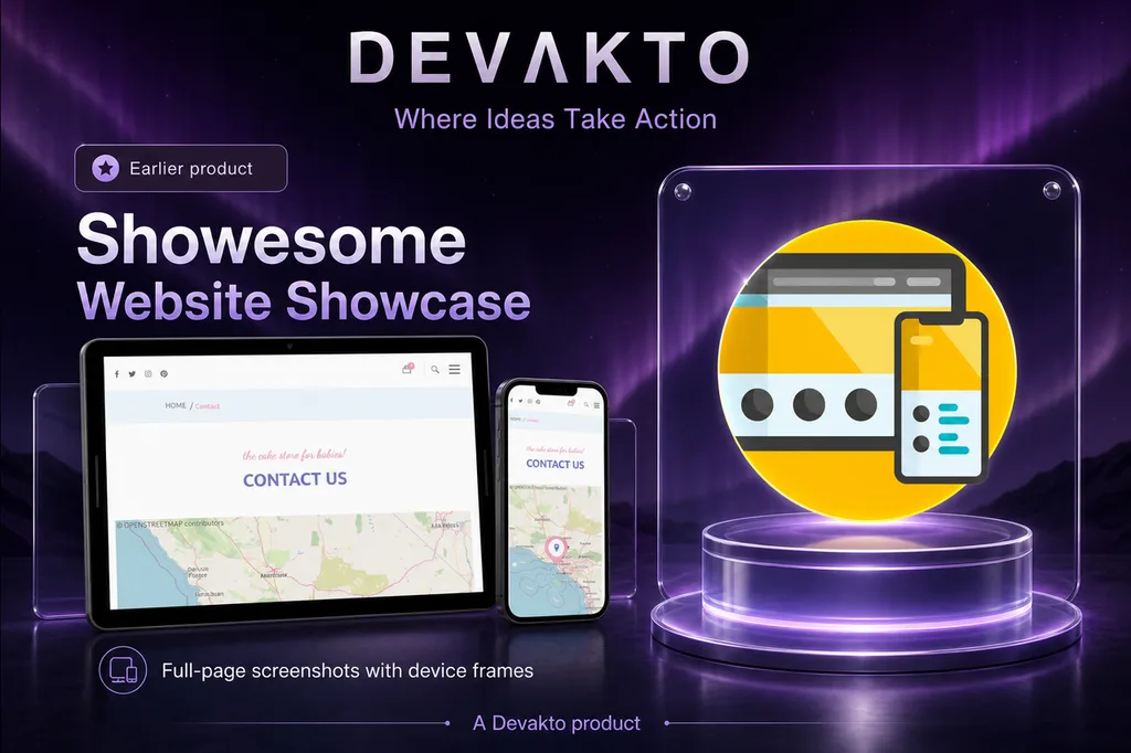 Showesome Website Showcase — device frame screenshots